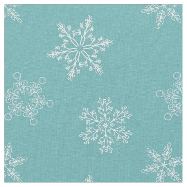 Gorgeous Blue Snowflakes Christmas Pattern Fabric (Close Up)