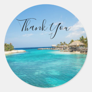 Gorgeous Blue Tropical Beach Photo Thank You Classic Round Sticker