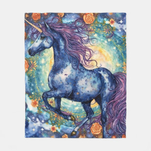 Gorgeous Blue Unicorn Fleece Blanket