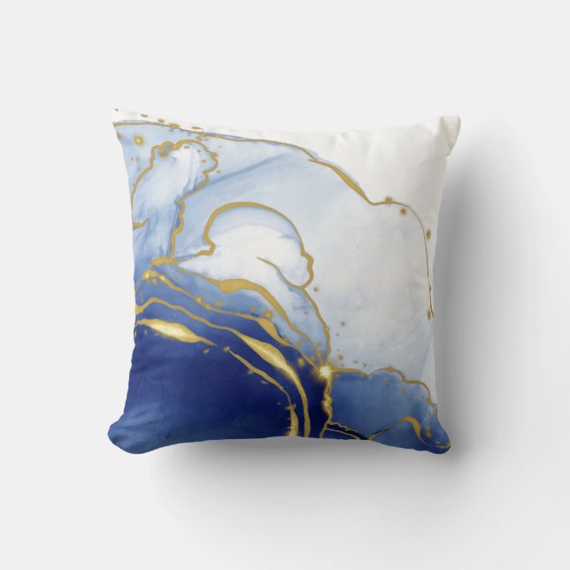 Gorgeous Blue, White and Gold  Cushion (Front)