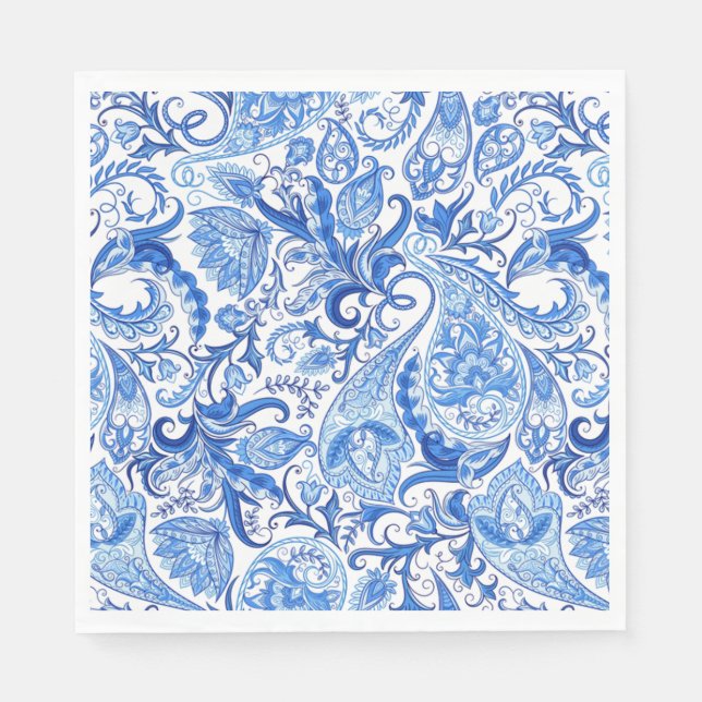 Gorgeous Blue White Floral Paisley Art Pattern Napkin (Front)