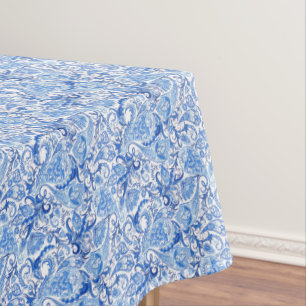 Gorgeous Blue White Floral Paisley Art Pattern Tablecloth
