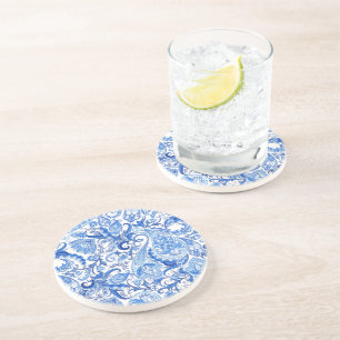 Gorgeous Blue White Floral Paisley Pattern Coaster