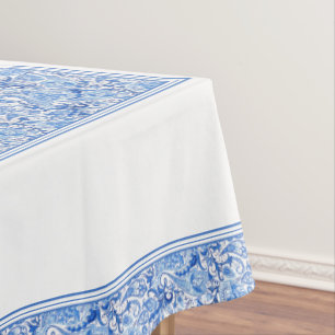 Gorgeous Blue White Floral Paisley Pattern Tablecloth