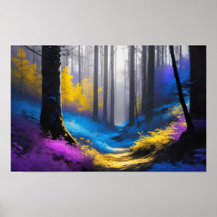 Gorgeous Blue Yellow and Purple Mysterious Forest Poster