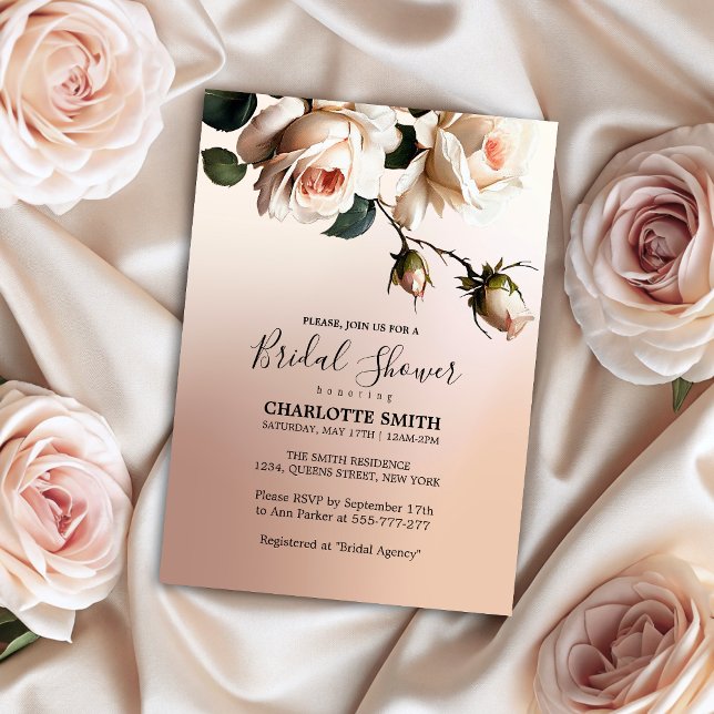 Gorgeous Blush Beige Oil Rose Bridal Shower Invita Invitation (Gorgeous Blush Beige Oil Rose Bridal Shower Invita Invitation)