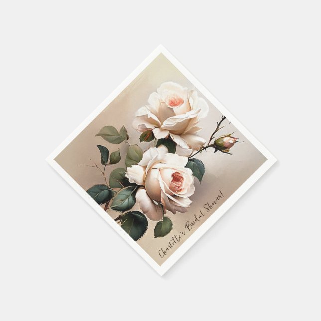 Gorgeous Blush Beige Oil Rose Bridal Shower Party Napkin (Corner)