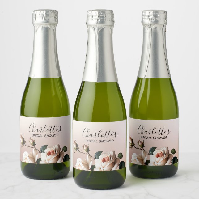 Gorgeous Blush Beige Oil Rose Bridal Shower Sparkling Wine Label (Bottles)