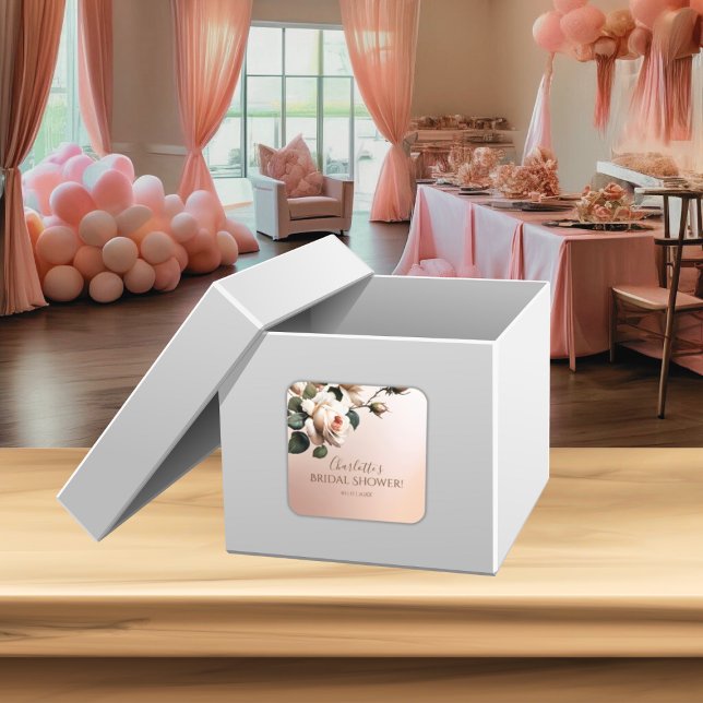 Gorgeous Blush Beige Oil Rose Bridal Shower Square Sticker (Bridal Shower Square Sticker)