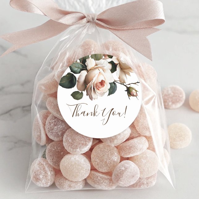 Gorgeous Blush Beige Oil Rose Wedding Classic Round Sticker (Gorgeous Blush Beige Oil Rose Wedding Thank You Classic Round Sticker)