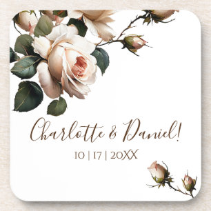 Gorgeous Blush Beige Oil Rose Wedding Coaster