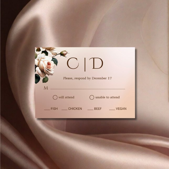Gorgeous Blush Beige Oil Rose Wedding RSVP Card (Creator Uploaded)