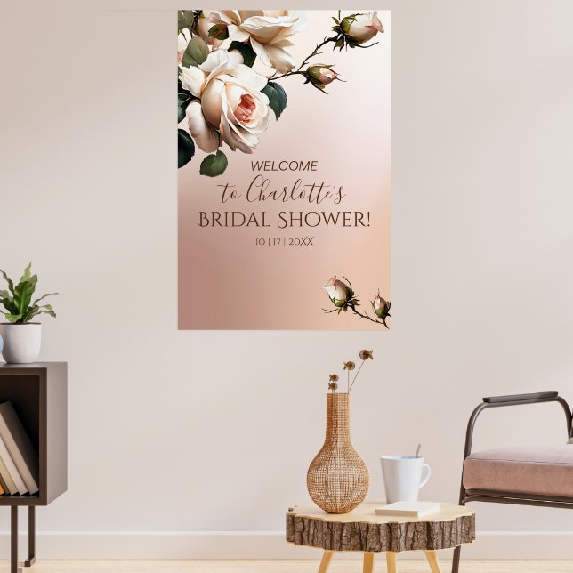 Gorgeous Blush Beige Rose Bridal Shower Welcome Poster (Living Room 3)