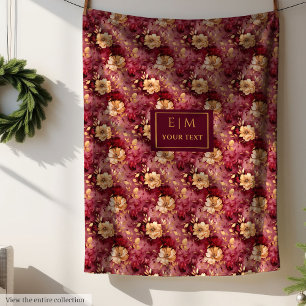 Gorgeous Blush Burgundy Gold Personalised Throw  Fleece Blanket