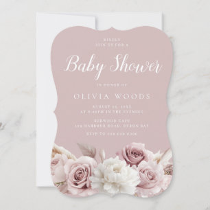 Gorgeous Blush & Dusty Rose Baby Shower Invitation