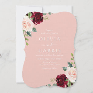 Gorgeous Blush Elegance Burgundy Floral Wedding Invitation
