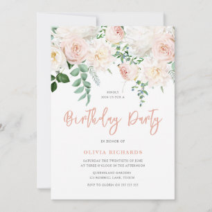 Gorgeous Blush Floral All Ages Birthday Party Invitation