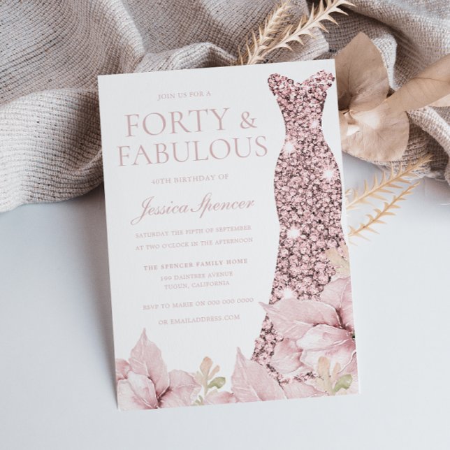 Gorgeous Blush Floral & Dress 40th Birthday Party Invitation (Creator Uploaded)