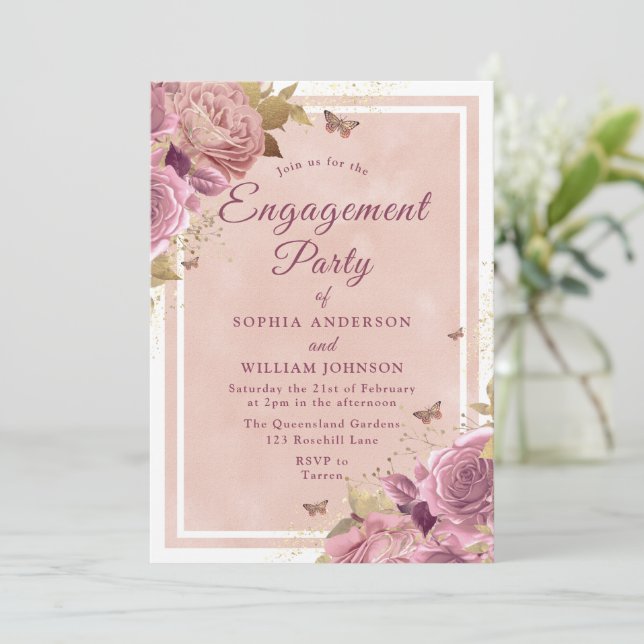 Gorgeous Blush Floral Engagement Party Invitation (Standing Front)