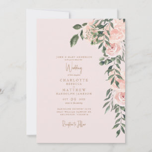 Gorgeous Blush Floral Gold Text Blush Wedding  Invitation