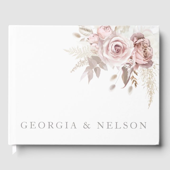Gorgeous Blush Floral Wedding Guest Book (Front)