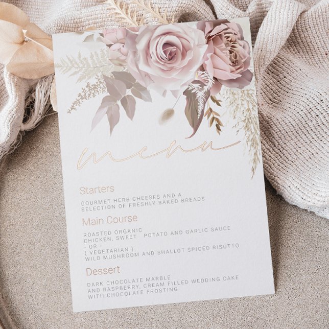 Gorgeous Blush Floral Wedding Rose Gold Foil Menu (Creator Uploaded)