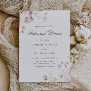 Gorgeous Blush Flowers Rehearsal Dinner Invitation