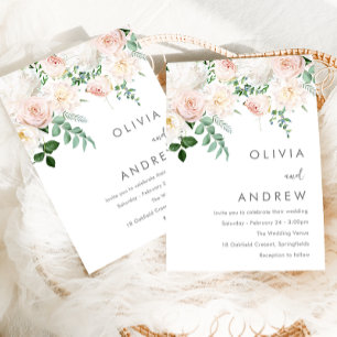 Gorgeous Blush & Ivory White Floral Modern Wedding Invitation