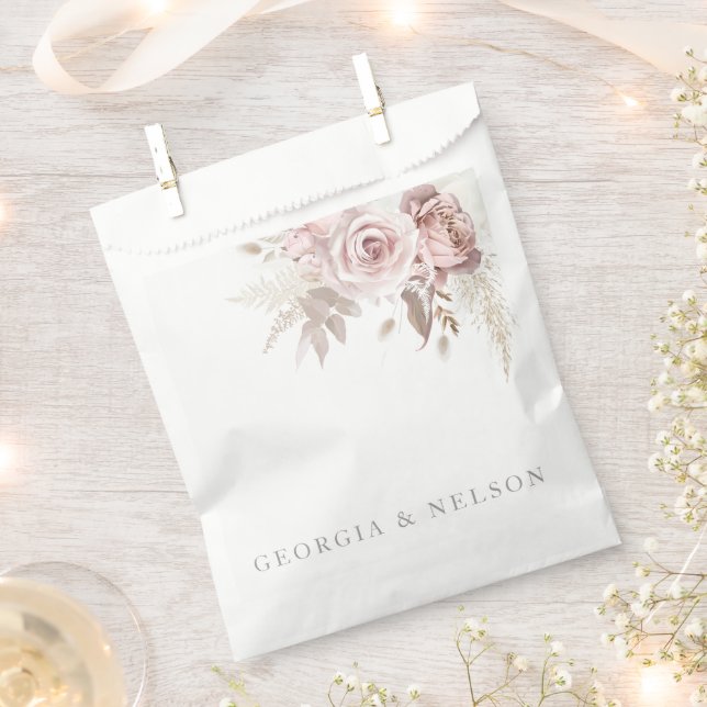 Gorgeous Blush Pink Floral Wedding Favour Bags (Clipped)