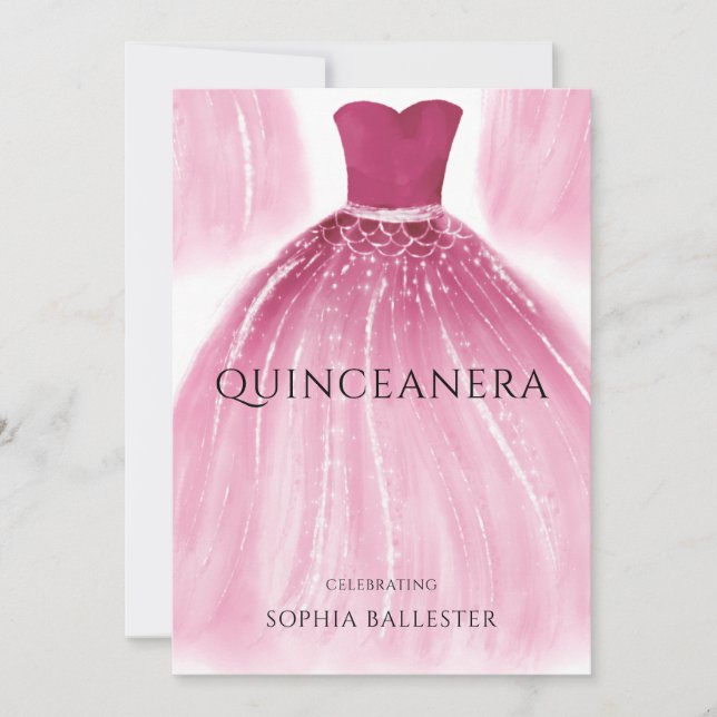 Gorgeous Blush Pink Quinceanera Dress Gown Party Invitation (Front)