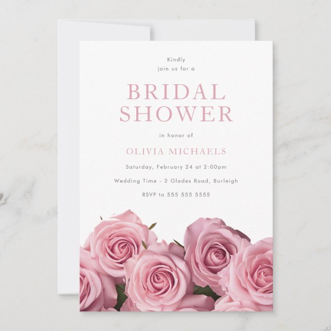 Gorgeous Blush Pink Roses Romantic Bridal Shower Invitation (Front)
