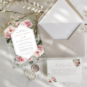 Gorgeous Blush Pink Watercolor Floral Wedding Acrylic Invitations