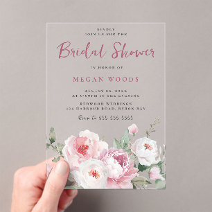 Gorgeous Blush & Rose Modern Bridal Shower Acrylic Invitations
