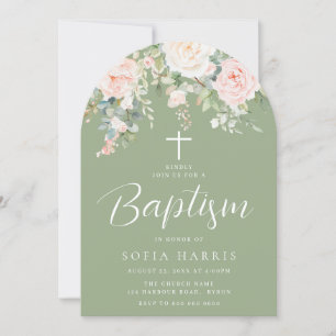 Gorgeous Blush & Sage Boy or Girl Baptism Arch Invitation