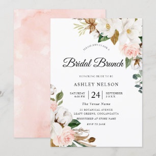 Gorgeous Blush & White Floral Bridal Shower Brunch Invitation