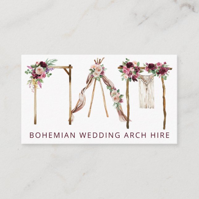 Gorgeous Bohemian Boho Themed Wedding Arch Hire Business Card (Front)