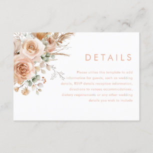 Gorgeous Boho Floral Wedding Details Enclosure Card