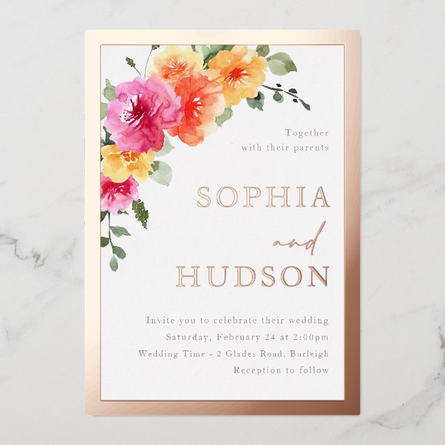 Gorgeous Bold Watercolor Floral Wedding Rose Gold (Front)