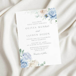 Gorgeous Botanical White & Blue Floral Wedding Invitation