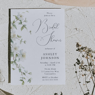 Gorgeous Botanical White Floral Bridal Shower Invitation