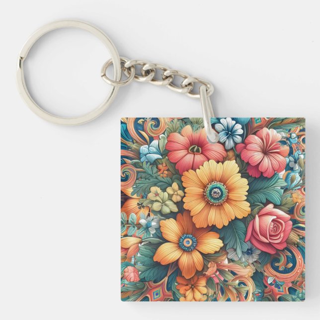 Gorgeous Bouquet of Flowers Key Ring (Front)