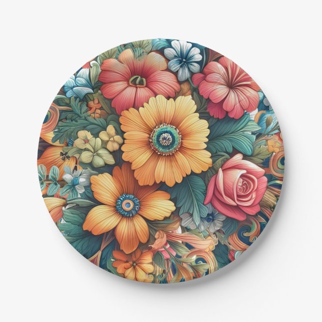 Gorgeous Bouquet of Flowers Paper Plate (Front)