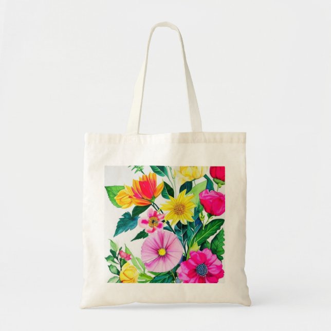 Gorgeous bright  flowers tote bag (Front)