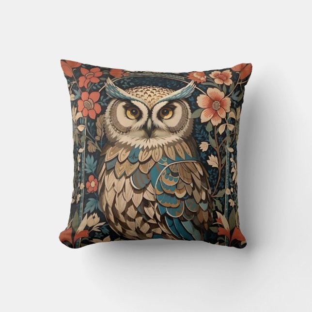 Gorgeous Brown Owl William Morris Inspired Floral Cushion (Front)