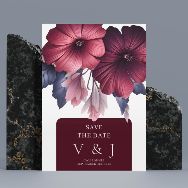 Gorgeous Burgundy Blush Pink Floral Save The Date Invitation (Creator Uploaded)