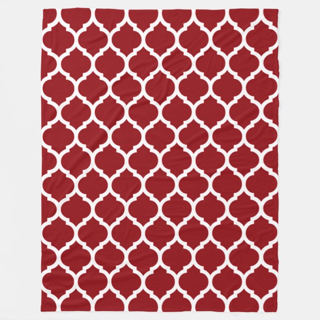 Gorgeous burgundy Moroccan Quatrefoil Pattern Fleece Blanket (Front)