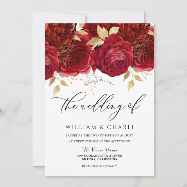 Gorgeous Burgundy Red Roses Romantic Wedding Invitation (Front)
