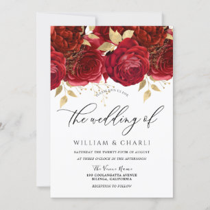 Gorgeous Burgundy Red Roses Romantic Wedding Invitation