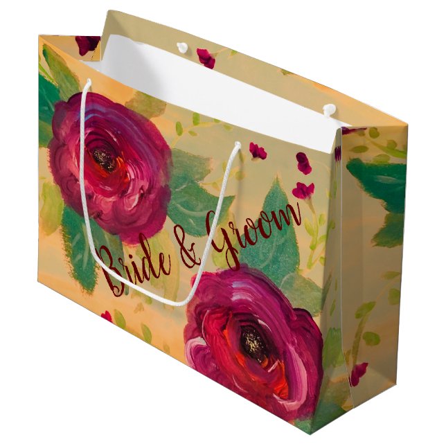 Gorgeous Burgundy Rose Designer Large Gift Bag (Front Angled)