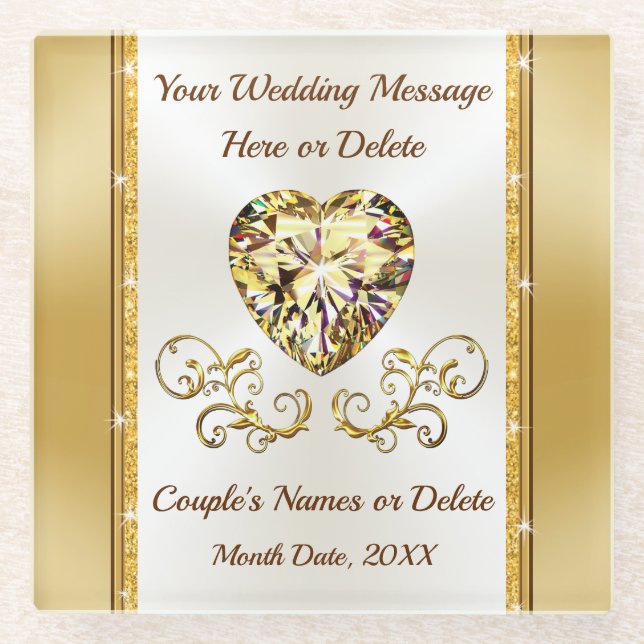 Gorgeous, Cheap Wedding Gift Ideas, Personalised Glass Coaster (Front)